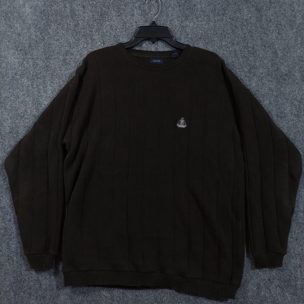 IZOD Sweater Mens XL Green Ribbed Knit Crewneck Cotton‎ Pullover Logo USA